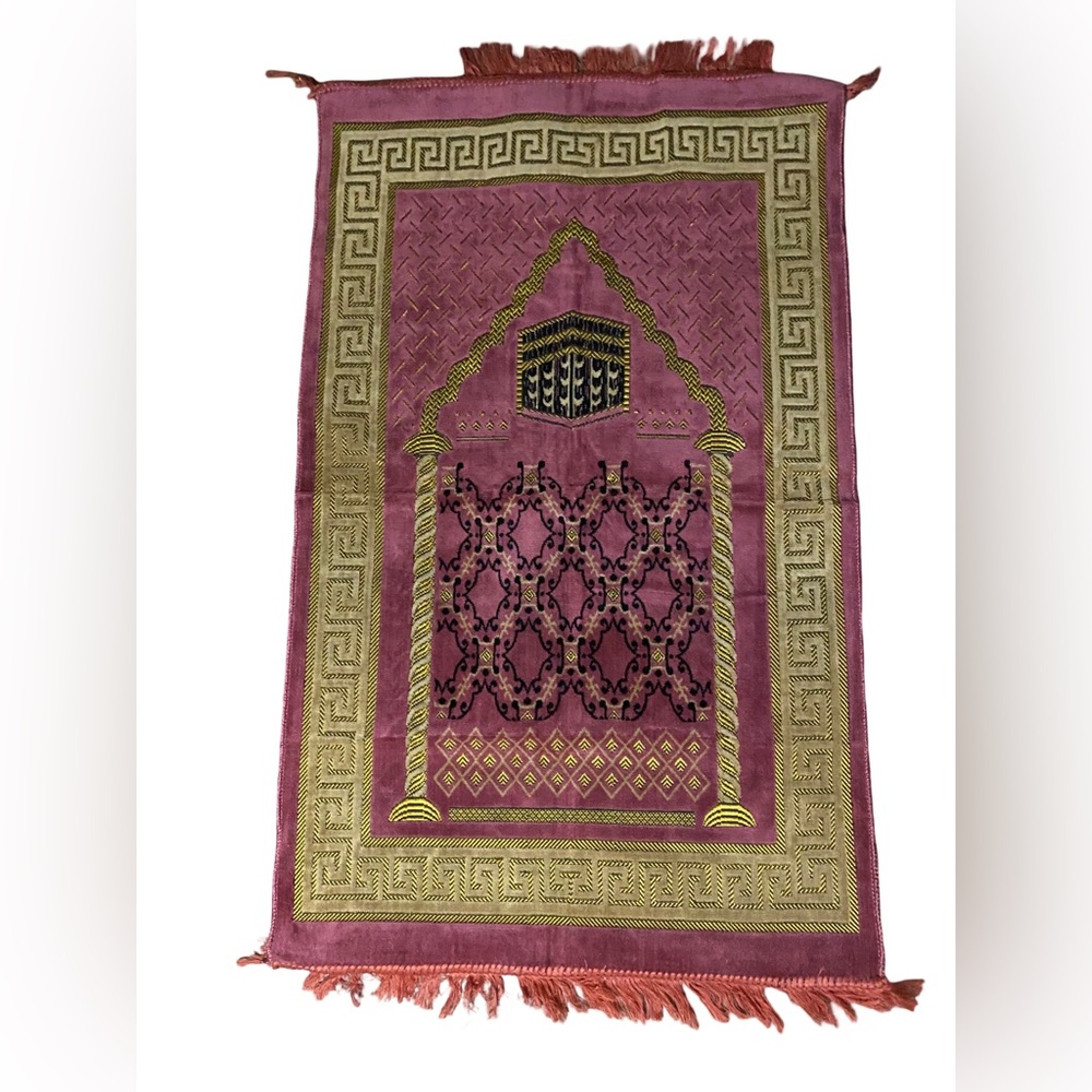 Turkish Velvet Islamic Prayer Rug‎ Geometric Pattern Traditional Arched Mihrab